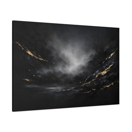 Main Mockup. Abstract Textured Abstract Black And Gold Abstract shown as stretched canvas wall art