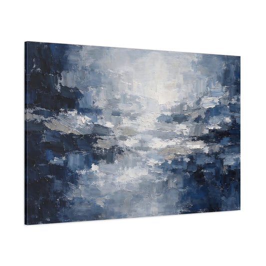Main Mockup. Abstract Textured Abstract Blue And Grey shown as stretched canvas wall art