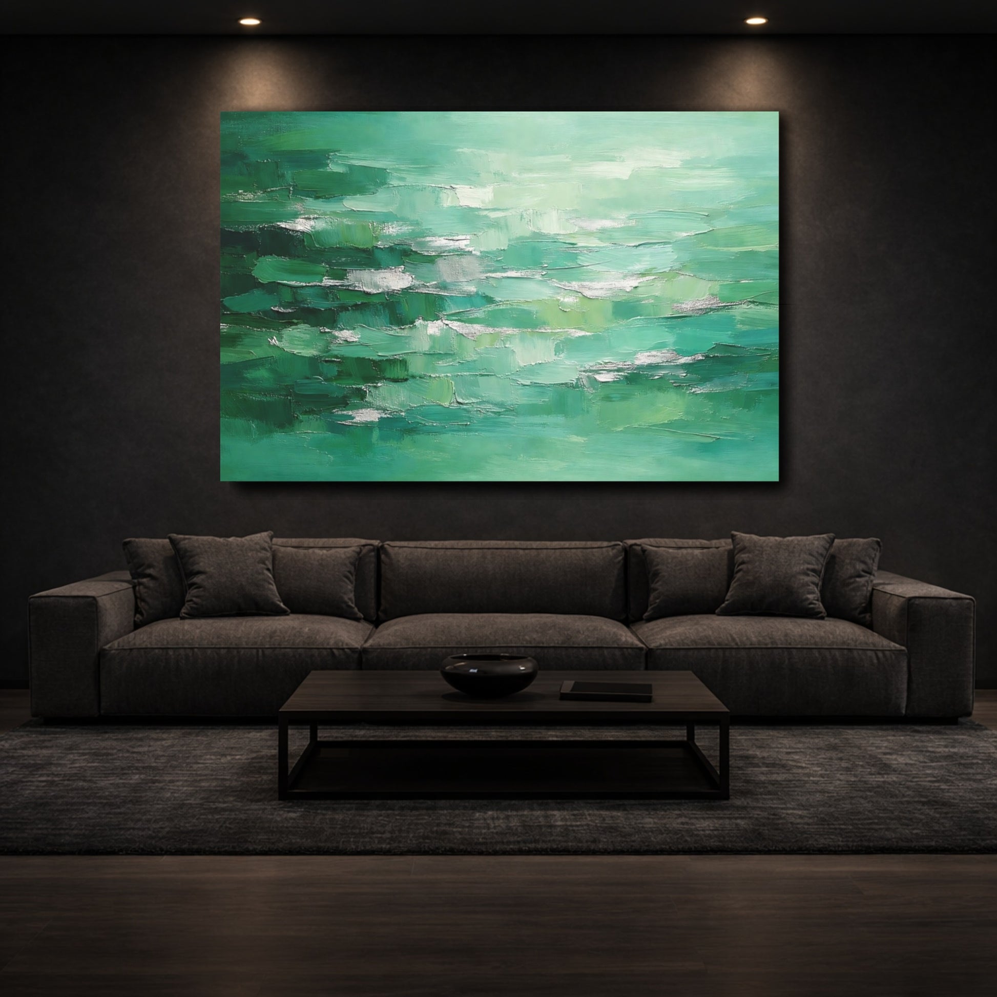 Mockup 2. Abstract Textured Abstract Green Abstract Texture shown as stretched canvas wall art