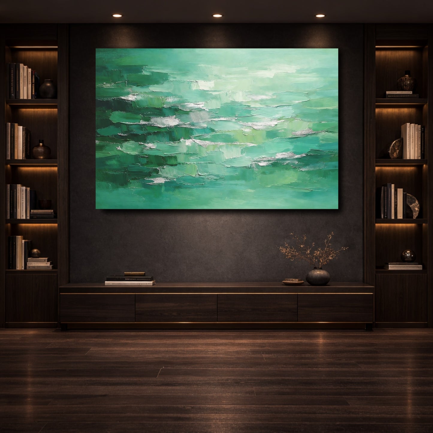 Mockup 3. Abstract Textured Abstract Green Abstract Texture shown as stretched canvas wall art