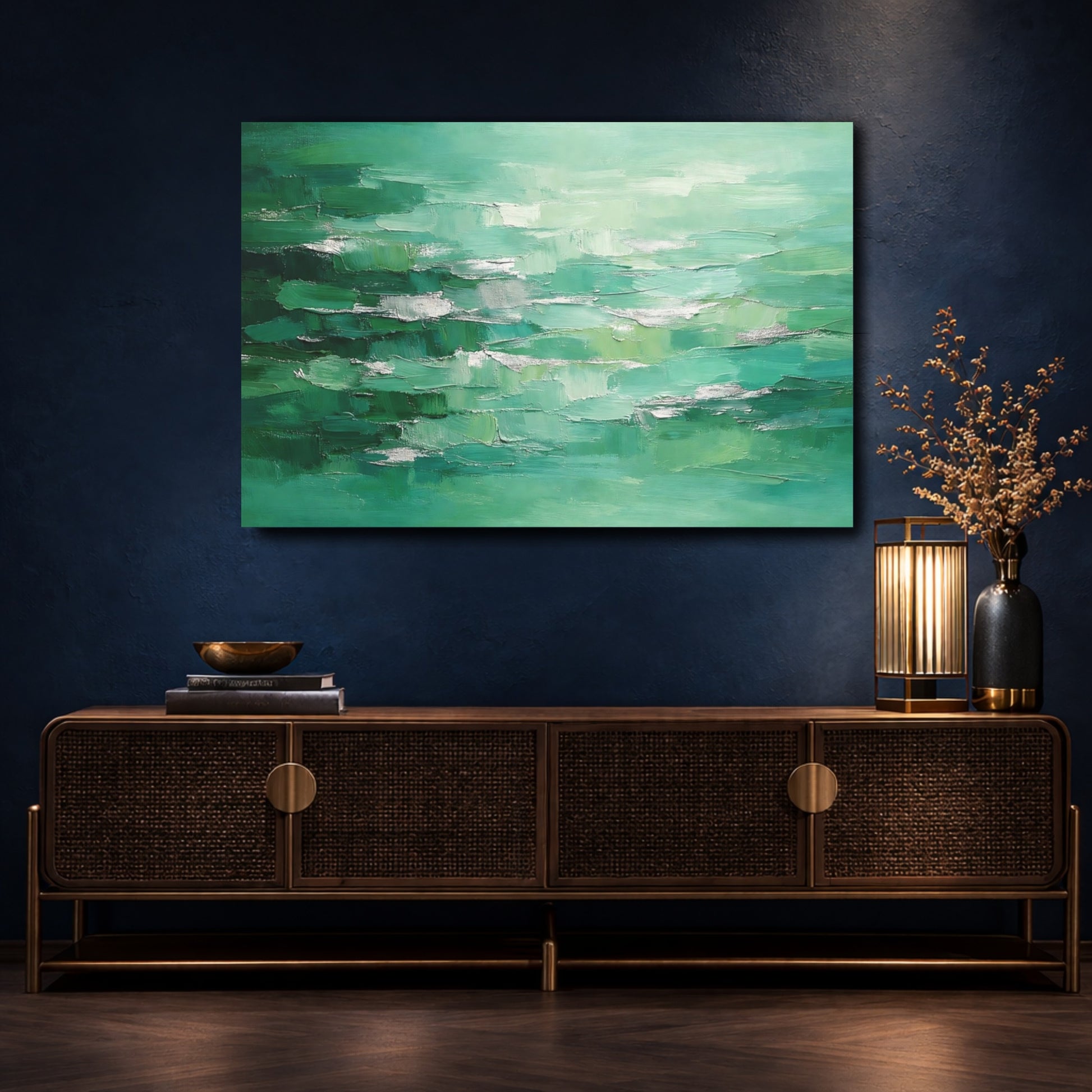 Mockup 4. Abstract Textured Abstract Green Abstract Texture shown as stretched canvas wall art