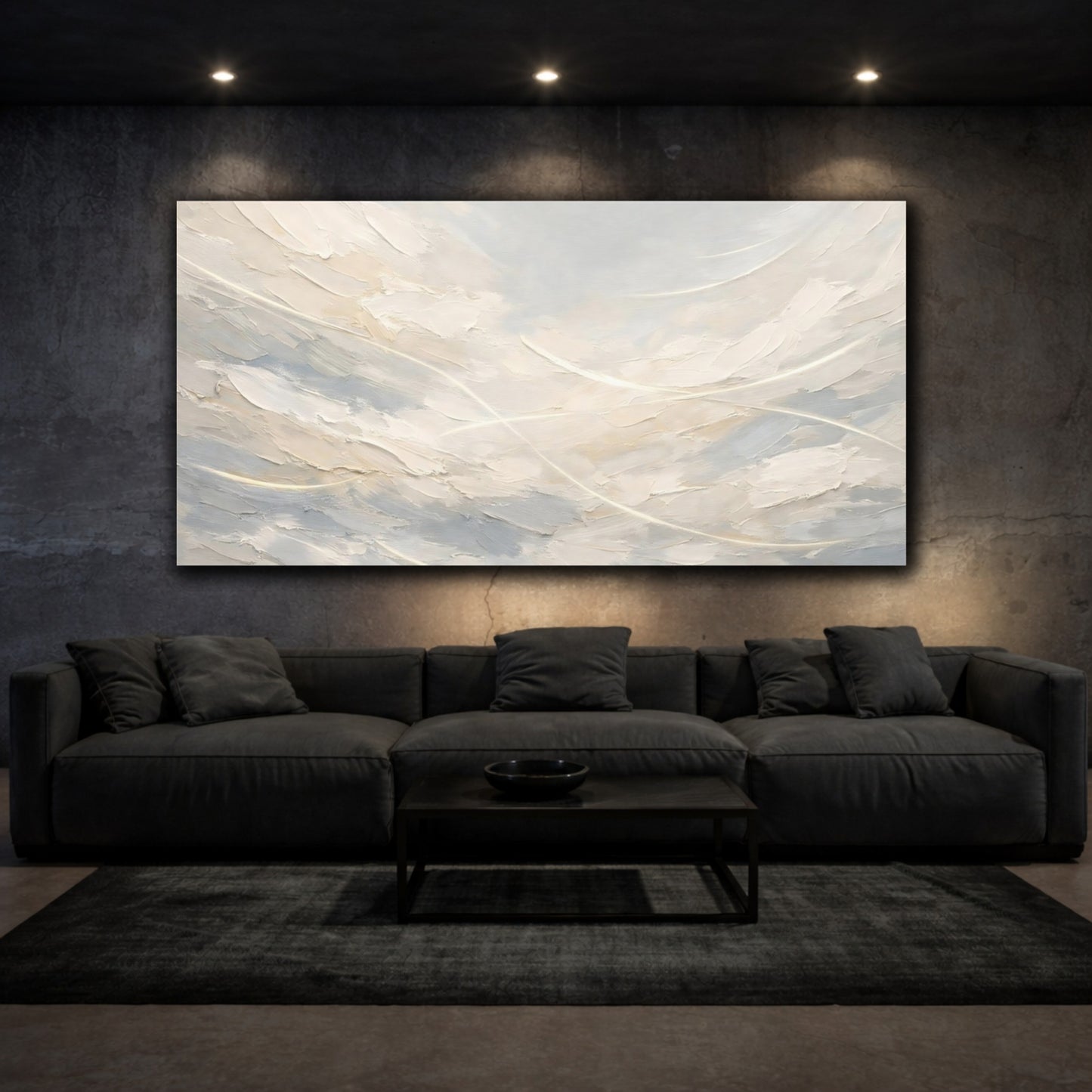 Mockup 2. Abstract Textured Abstract Neutral Beige Gray shown as stretched canvas wall art
