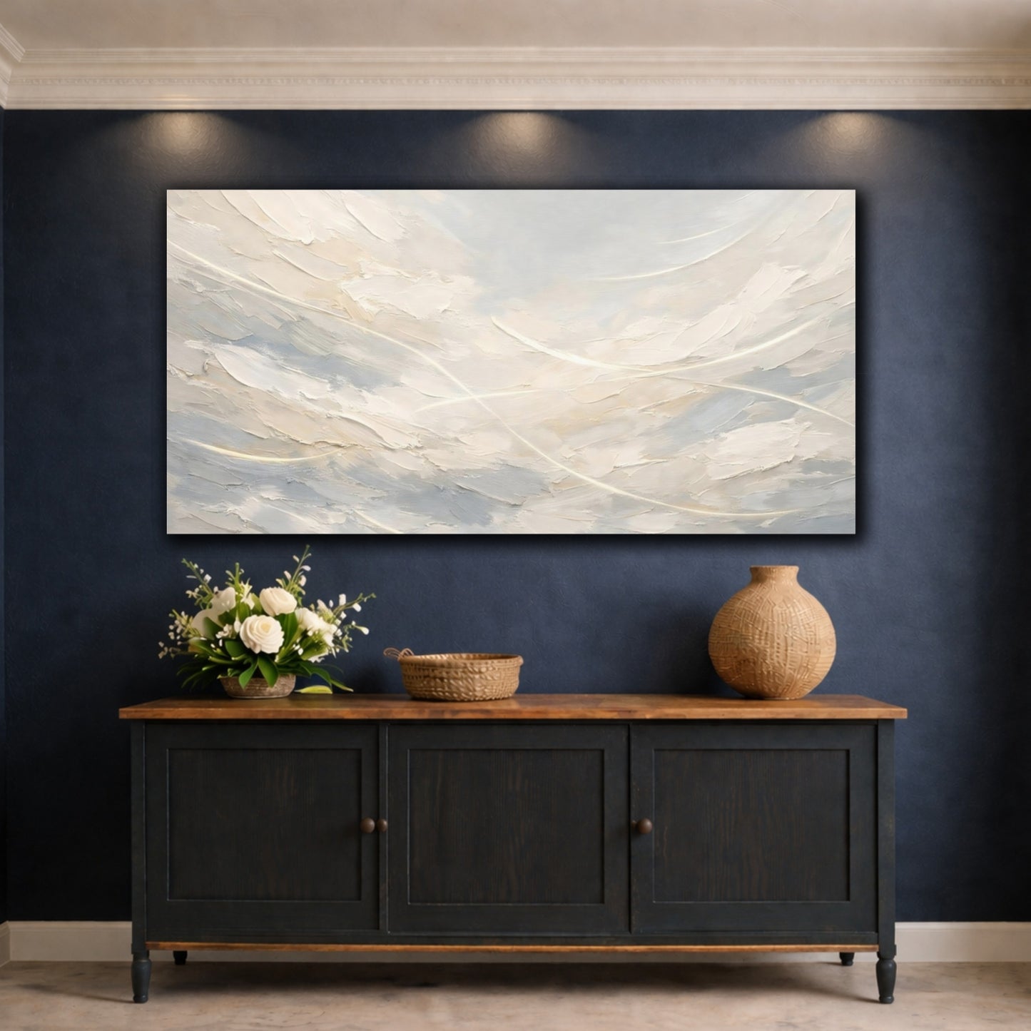 Mockup 4. Abstract Textured Abstract Neutral Beige Gray shown as stretched canvas wall art