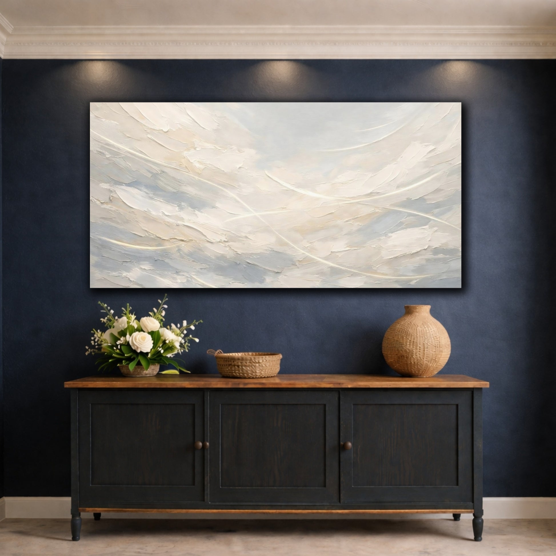 Mockup 4. Abstract Textured Abstract Neutral Beige Gray shown as stretched canvas wall art