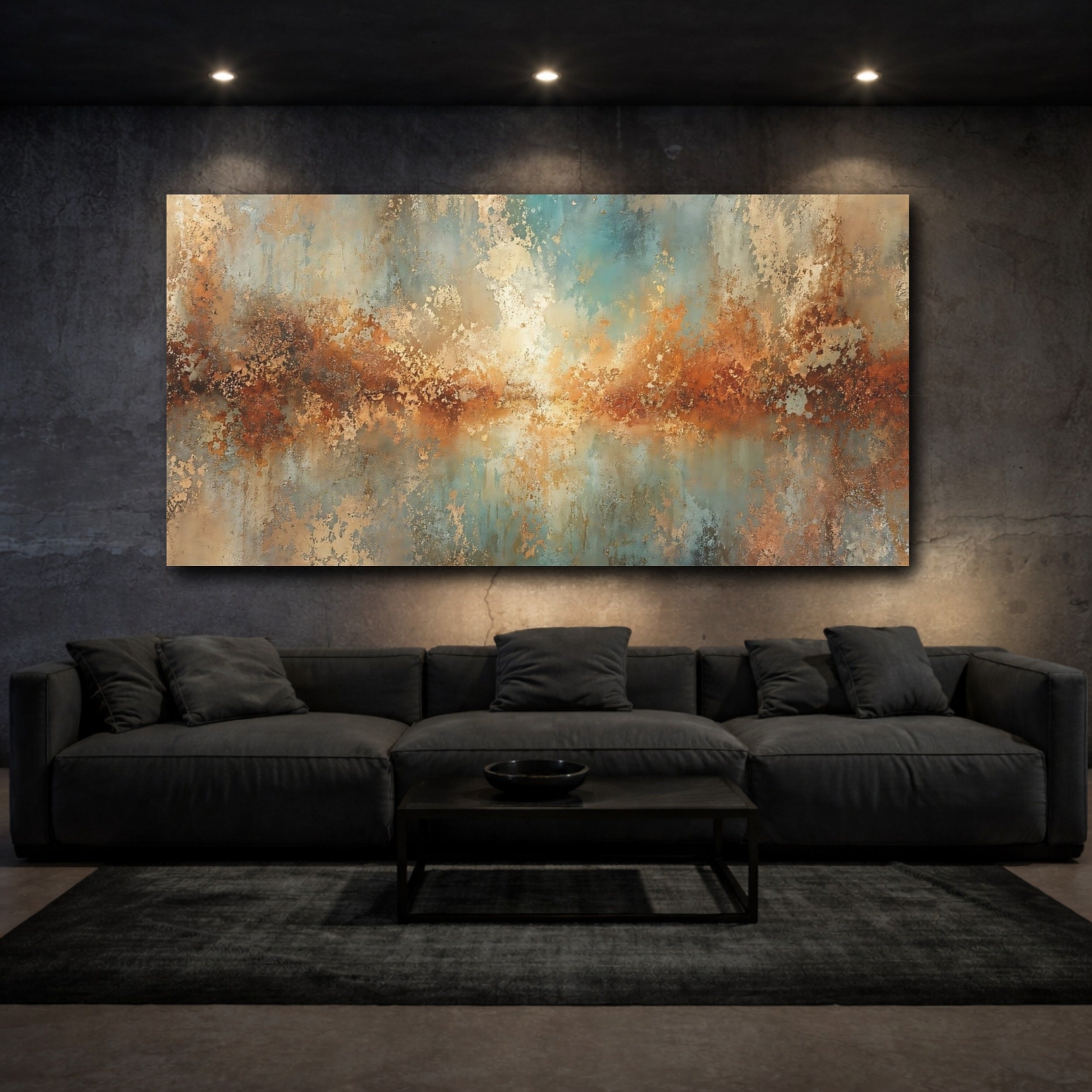 Textured Abstract Teal Copper Canvas Wall Art - YesArtYes