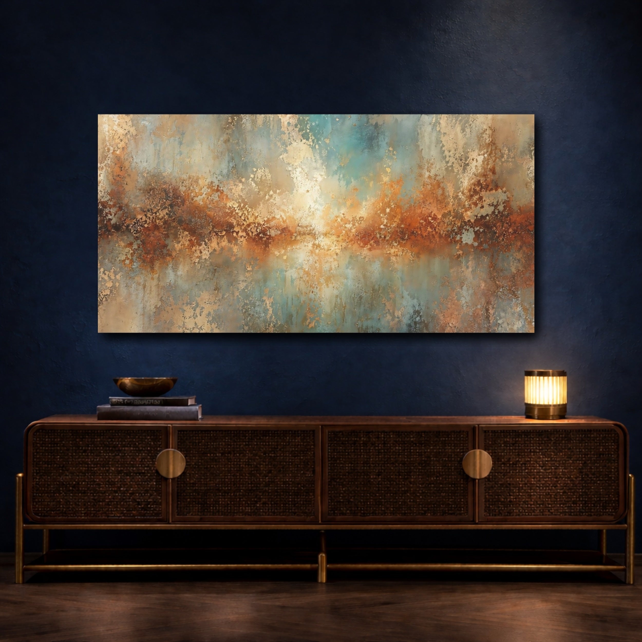 Textured Abstract Teal Copper Canvas Wall Art - YesArtYes