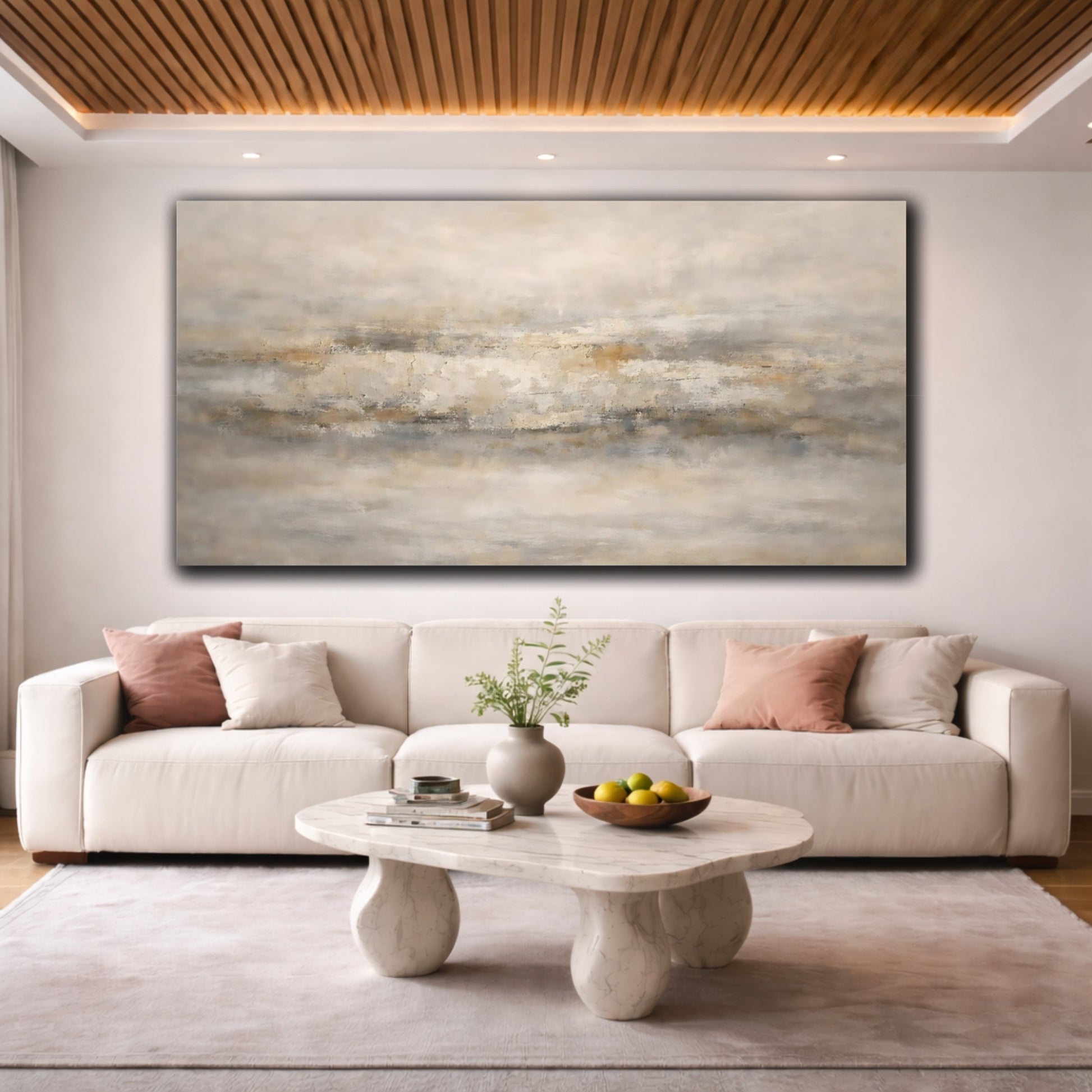 Mockup 3. Abstract Textured Abstraction Neutral Abstract Texture shown as stretched canvas wall art