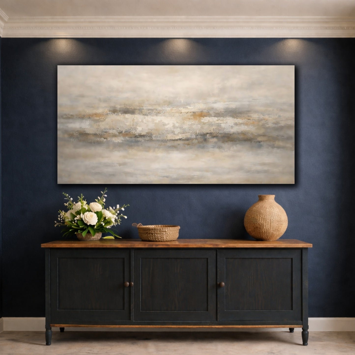 Mockup 4. Abstract Textured Abstraction Neutral Abstract Texture shown as stretched canvas wall art