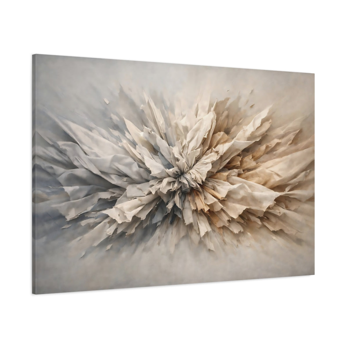 Main Mockup. Abstract Textured Burst Neutral Abstract shown as stretched canvas wall art