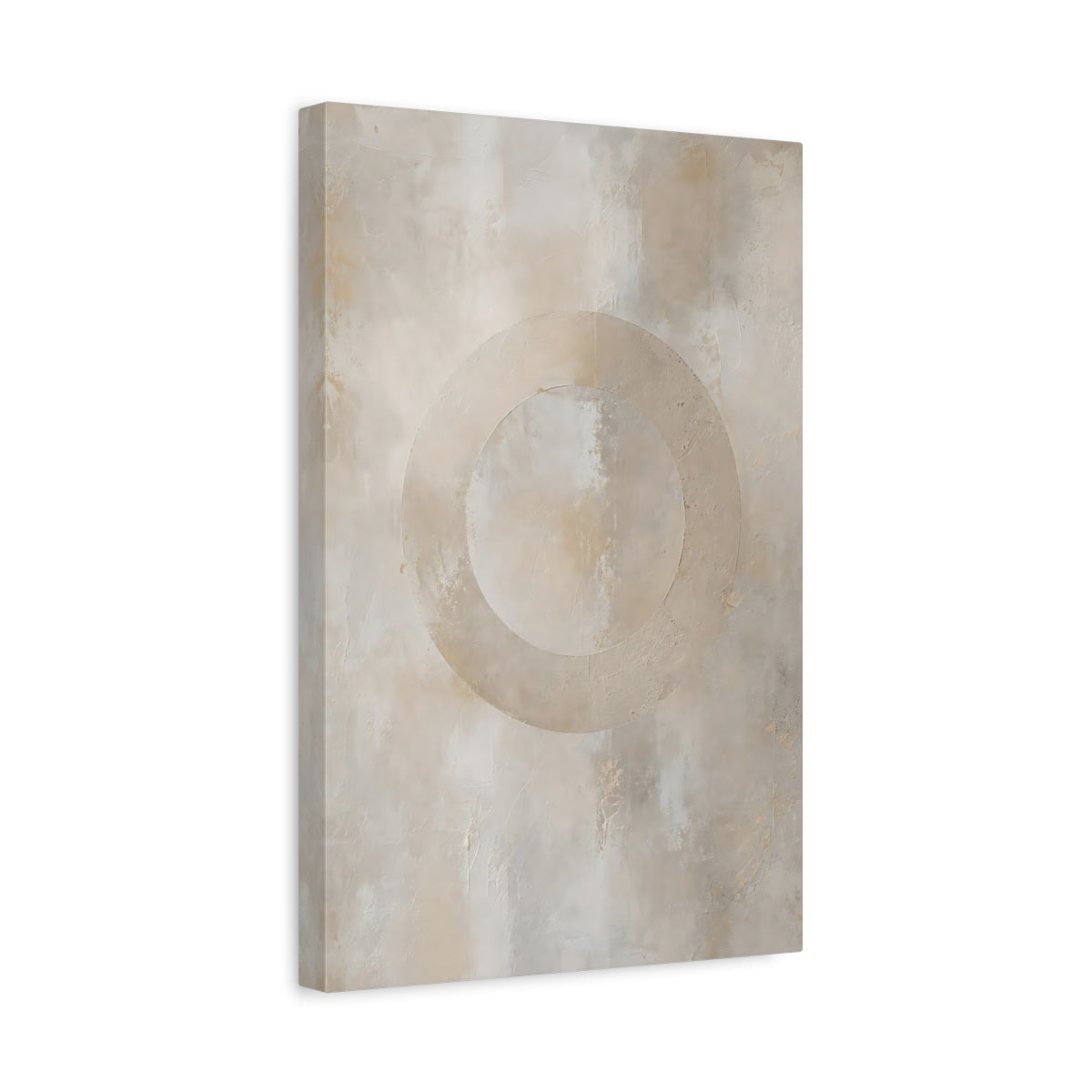 Side Mockup 4. Abstract Textured Circle Neutral Abstract shown as stretched canvas wall art