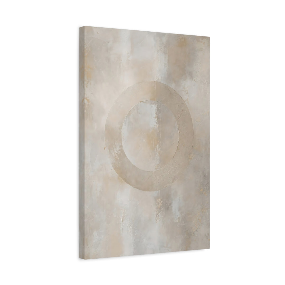 Side Mockup 3. Abstract Textured Circle Neutral Abstract shown as stretched canvas wall art