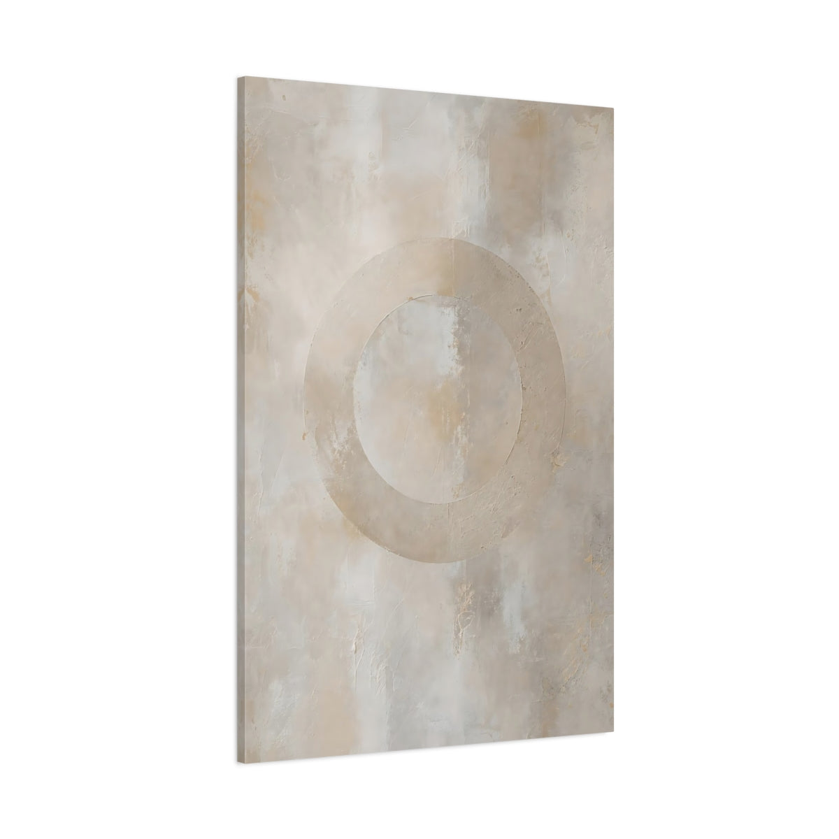 Side Mockup 1. Abstract Textured Circle Neutral Abstract shown as stretched canvas wall art