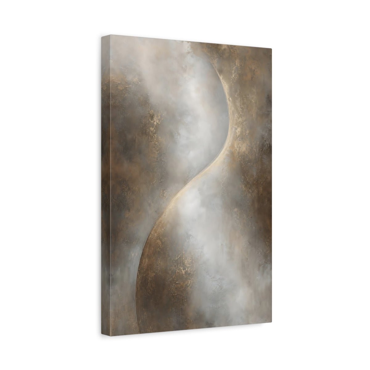 Abstract Textured Curve Brown Gold Canvas Print – Modern Living Room, Above Console Table - YesArtYes