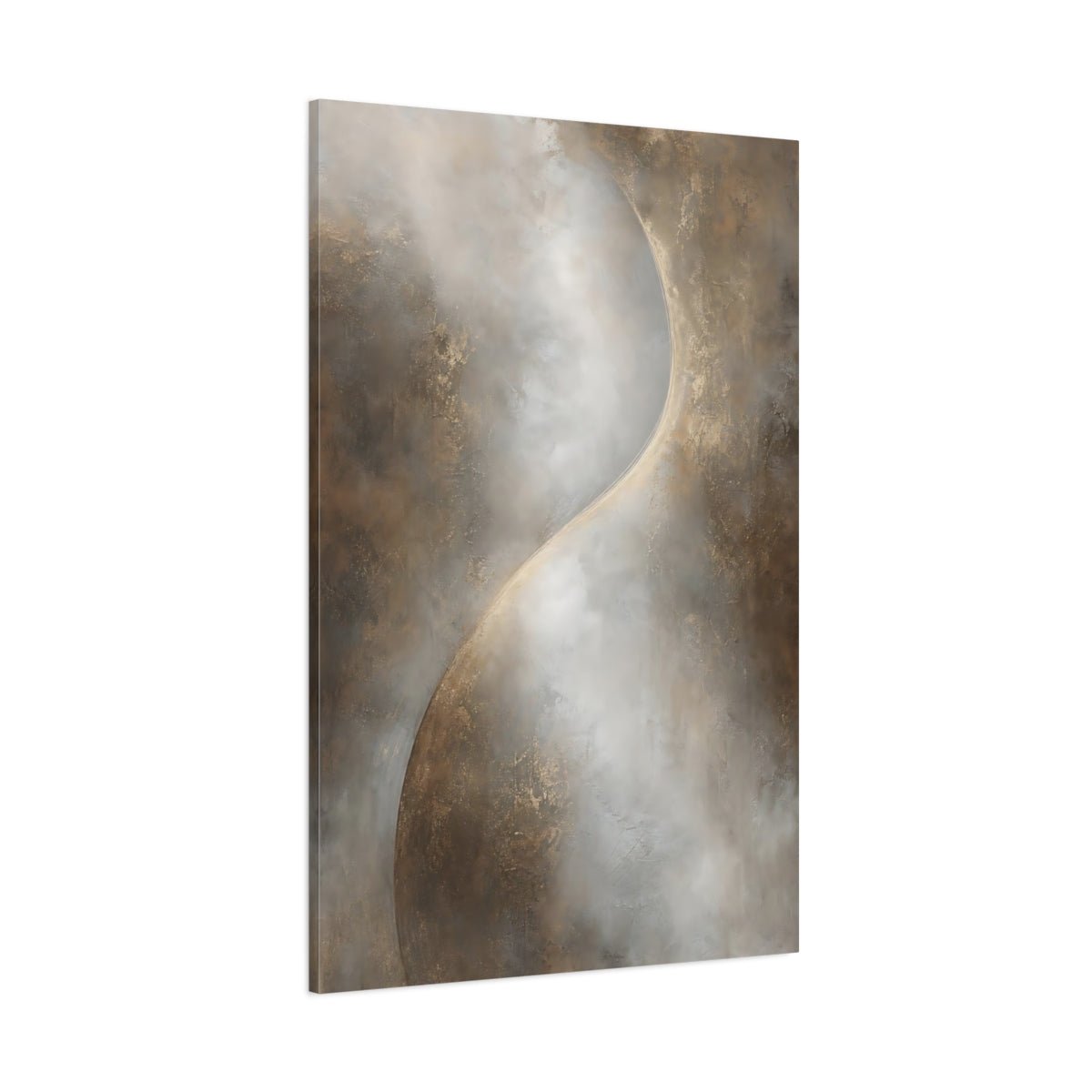 Abstract Textured Curve Brown Gold Canvas Print – Modern Living Room, Above Console Table - YesArtYes