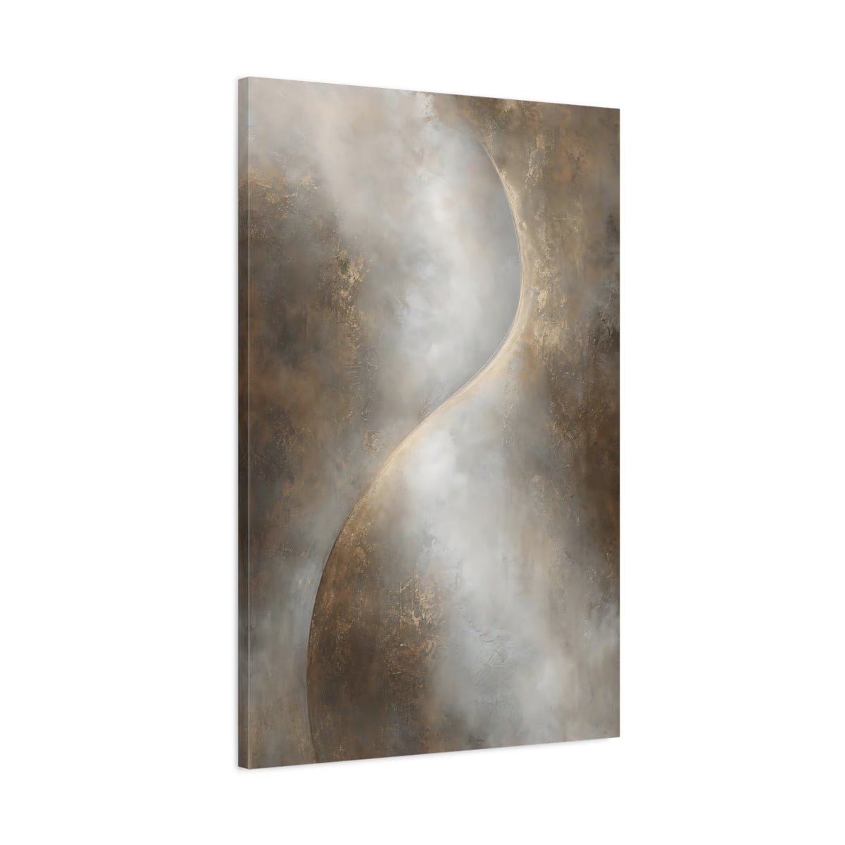 Abstract Textured Curve Brown Gold Canvas Print – Modern Living Room, Above Console Table - YesArtYes