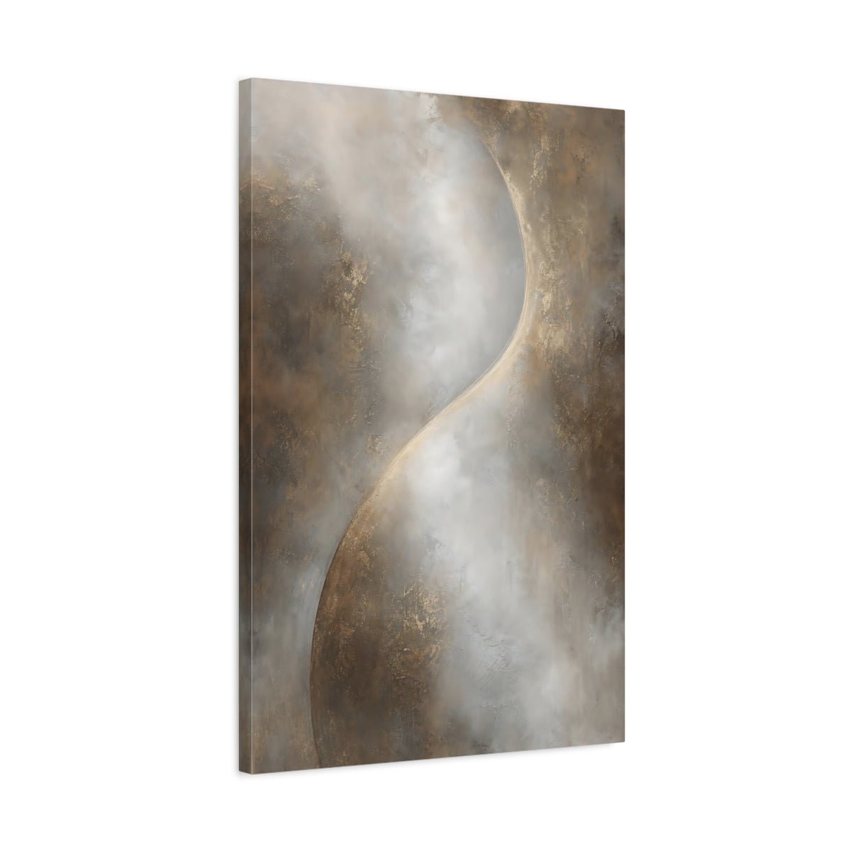 Abstract Textured Curve Brown Gold Canvas Print – Modern Living Room, Above Console Table - YesArtYes