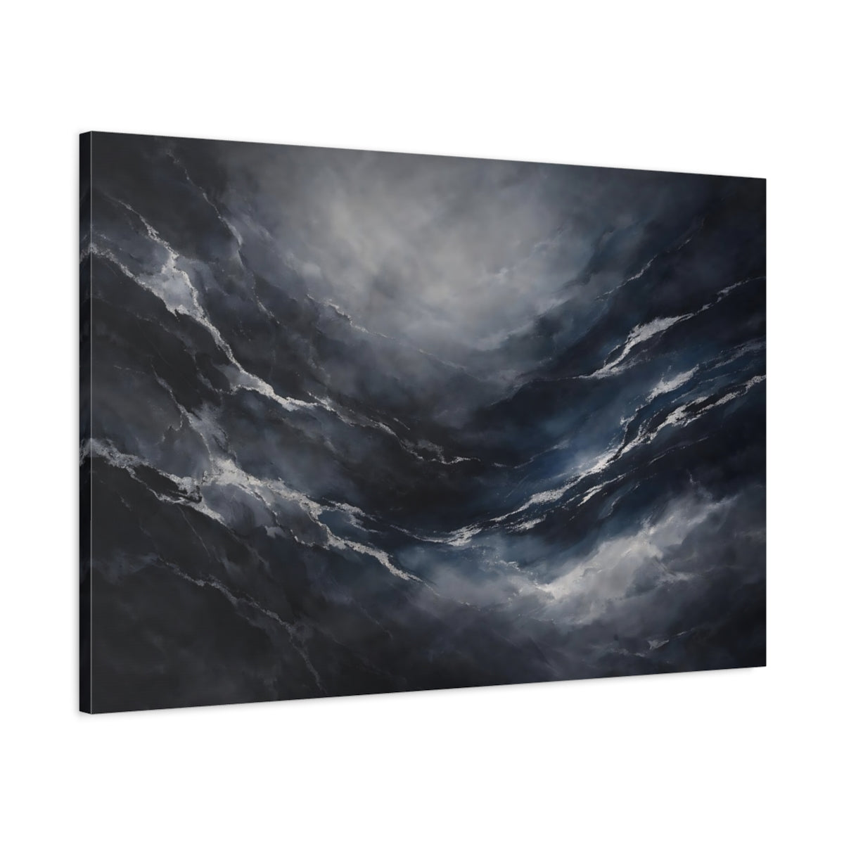 Side Mockup 1. Abstract Abstract Flow Dark Abstract shown as stretched canvas wall art