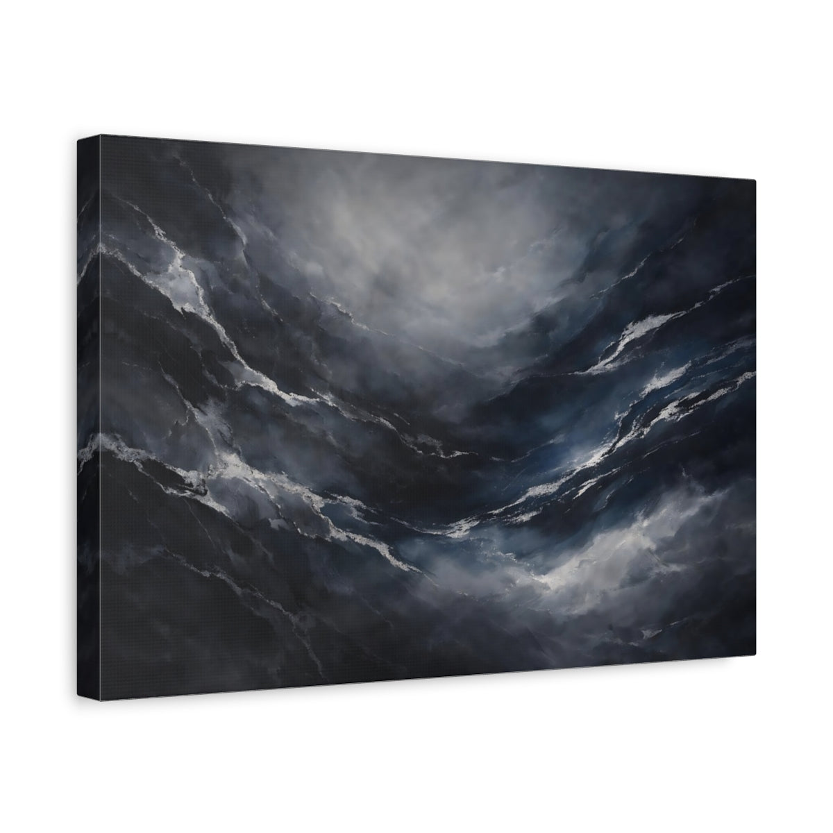 Side Mockup 4. Abstract Abstract Flow Dark Abstract shown as stretched canvas wall art