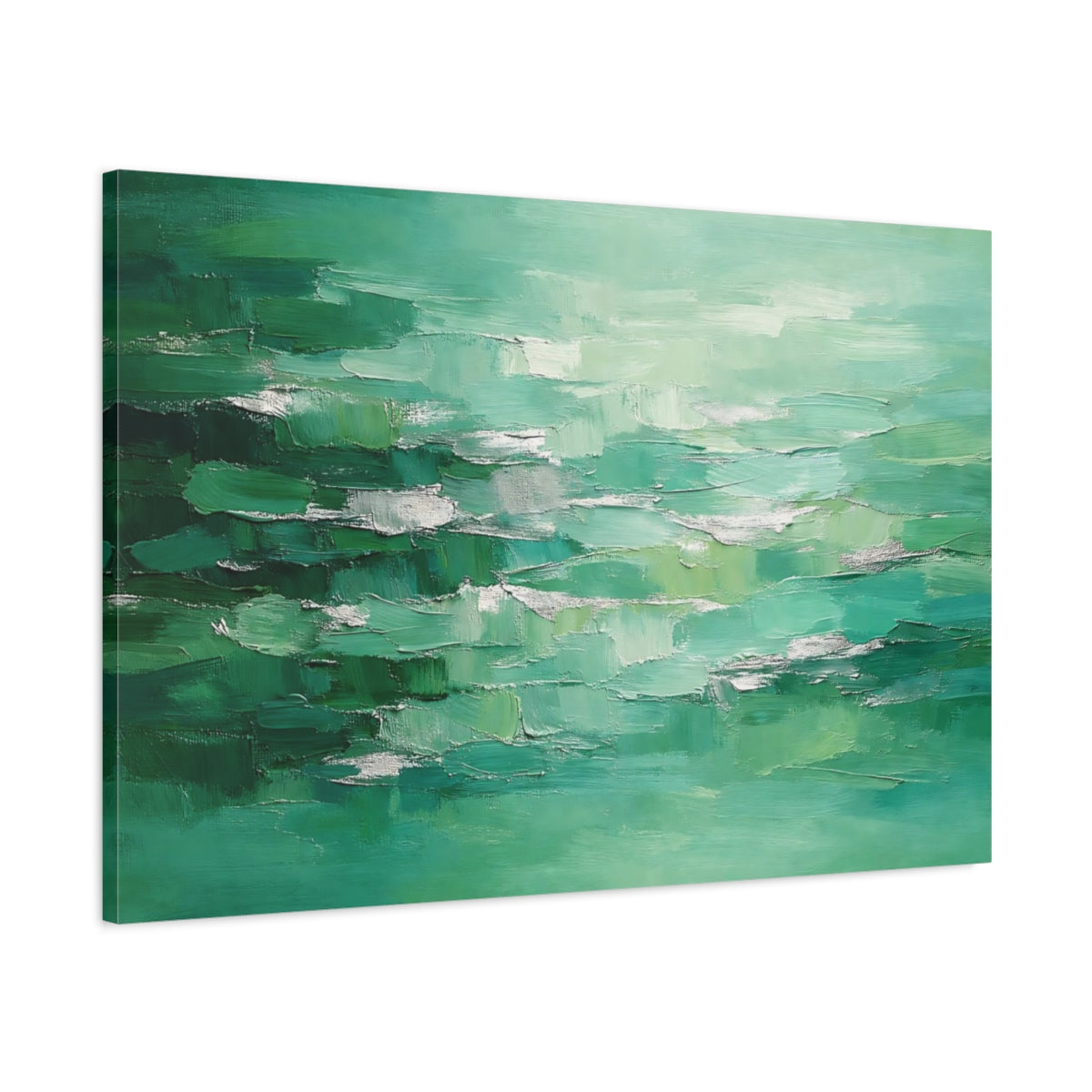 Side Mockup 1. Abstract Textured Abstract Green Abstract Texture shown as stretched canvas wall art