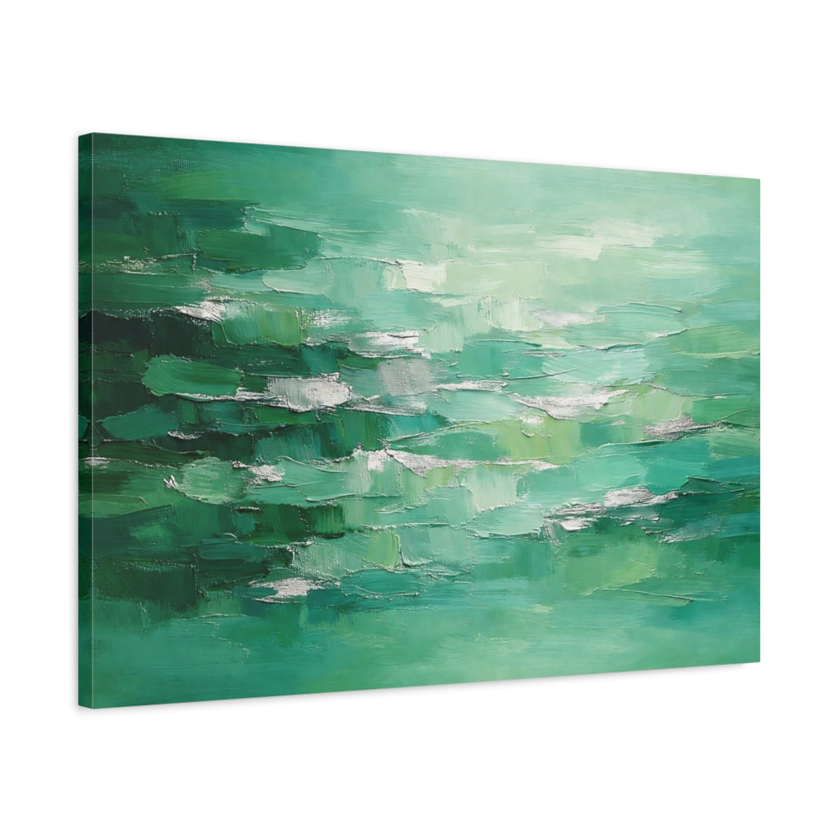 Side Mockup 2. Abstract Textured Abstract Green Abstract Texture shown as stretched canvas wall art