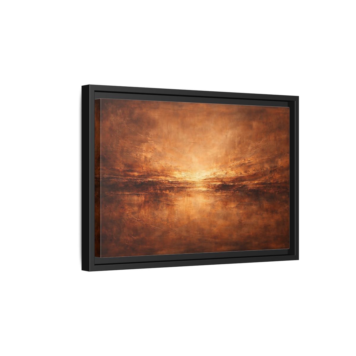 Side Mockup 6. Abstract Textured Horizon Bronze Abstract shown as stretched canvas wall art