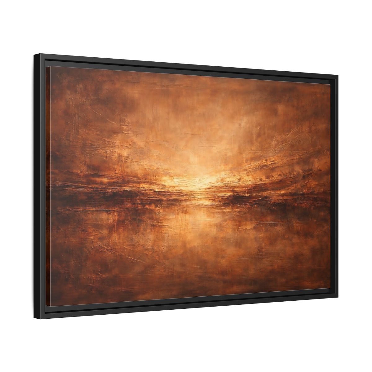 Side Mockup 14. Abstract Textured Horizon Bronze Abstract shown as stretched canvas wall art