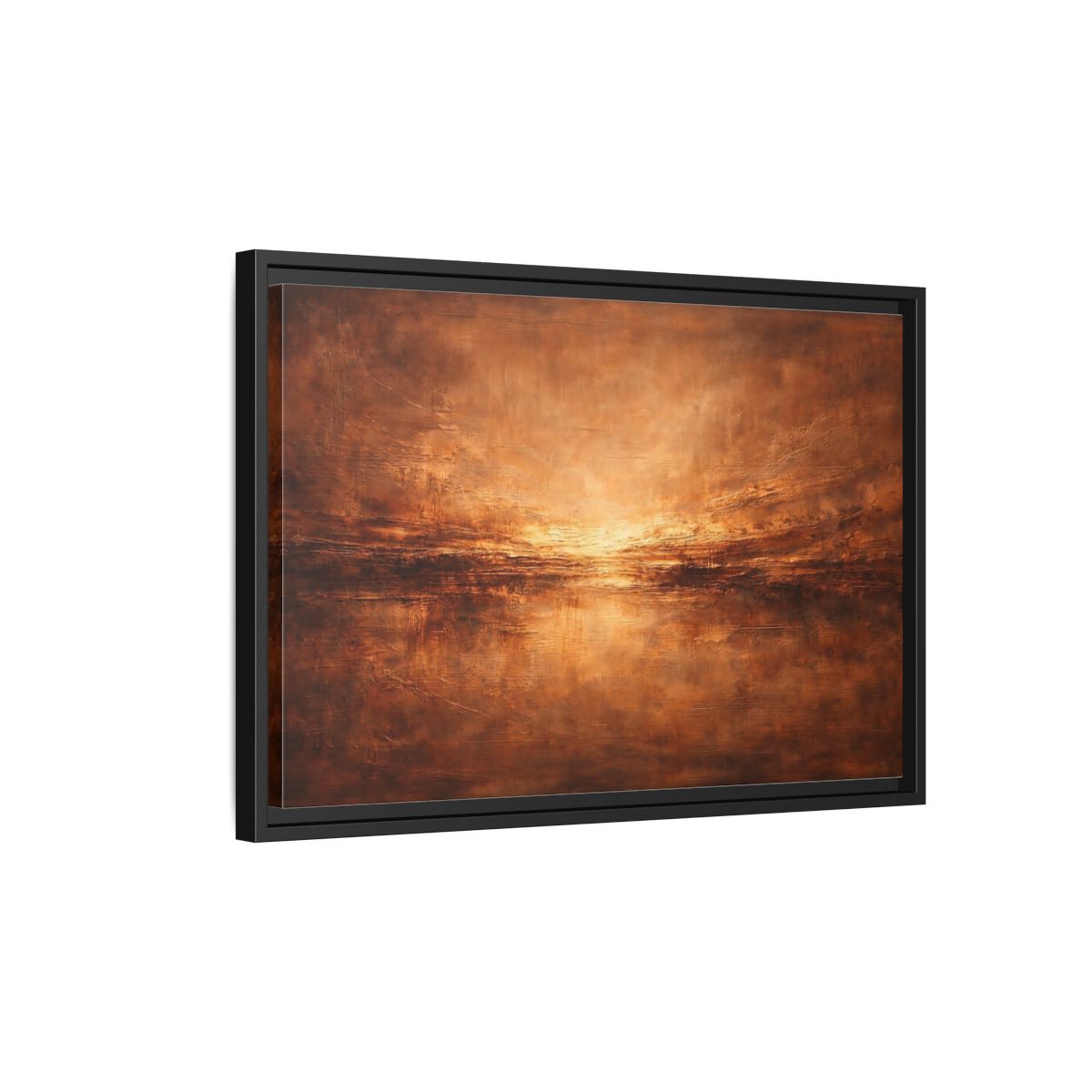 Side Mockup 3. Abstract Textured Horizon Bronze Abstract shown as stretched canvas wall art
