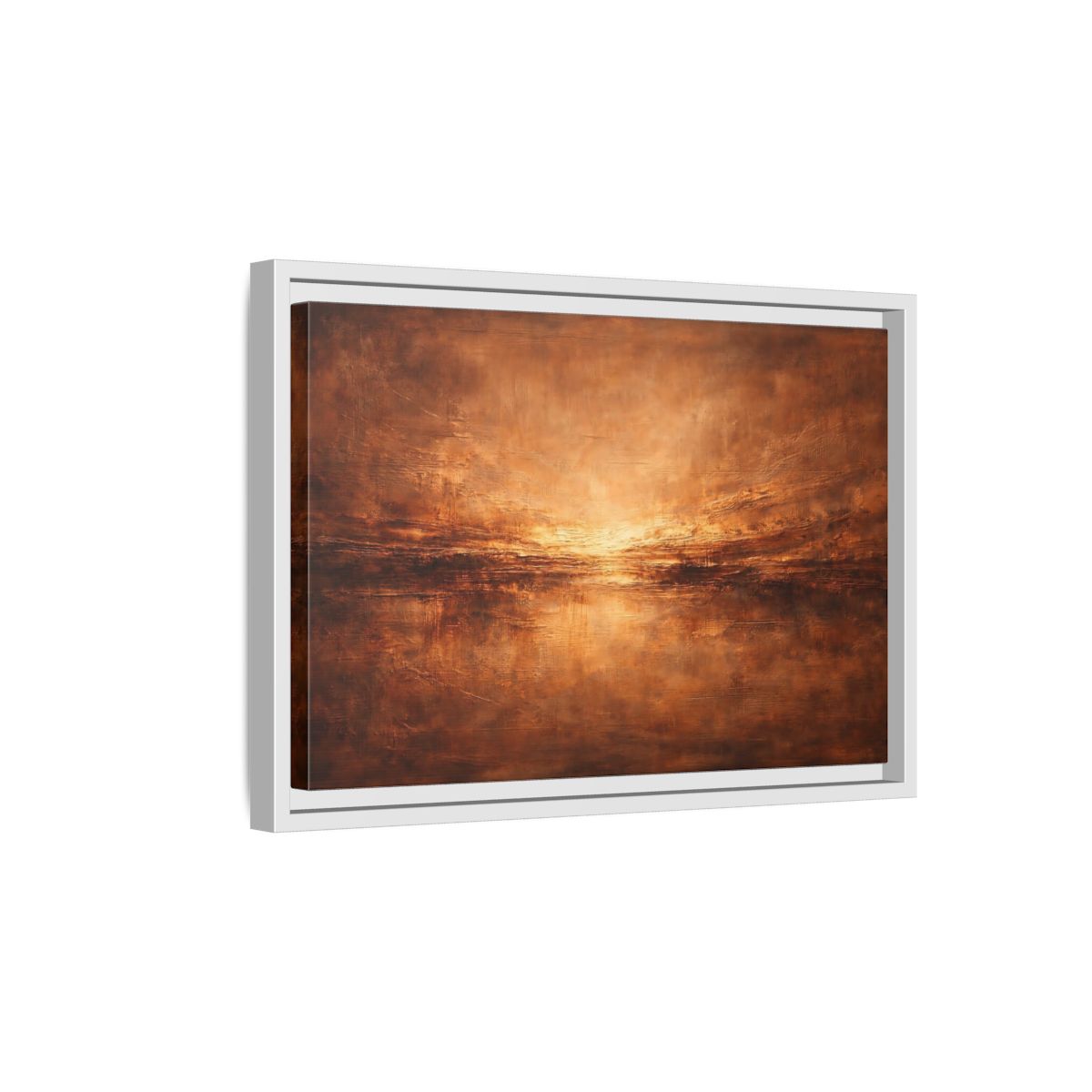 Side Mockup 4. Abstract Textured Horizon Bronze Abstract shown as stretched canvas wall art