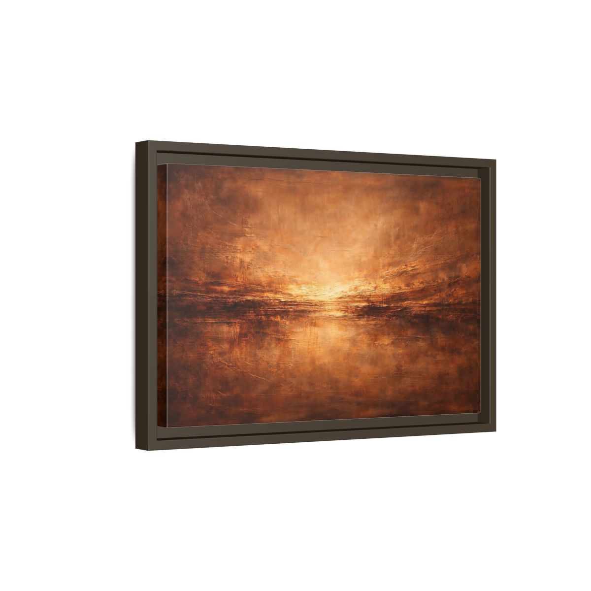 Side Mockup 5. Abstract Textured Horizon Bronze Abstract shown as stretched canvas wall art