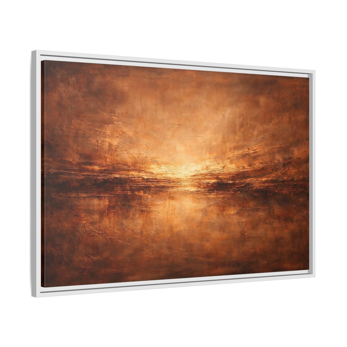 Side Mockup 8. Abstract Textured Horizon Bronze Abstract shown as stretched canvas wall art