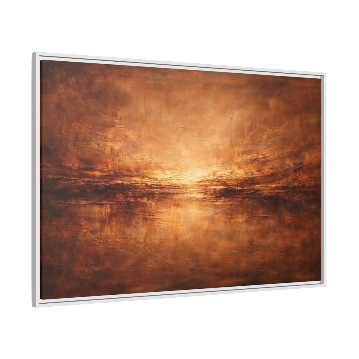 Side Mockup 7. Abstract Textured Horizon Bronze Abstract shown as stretched canvas wall art