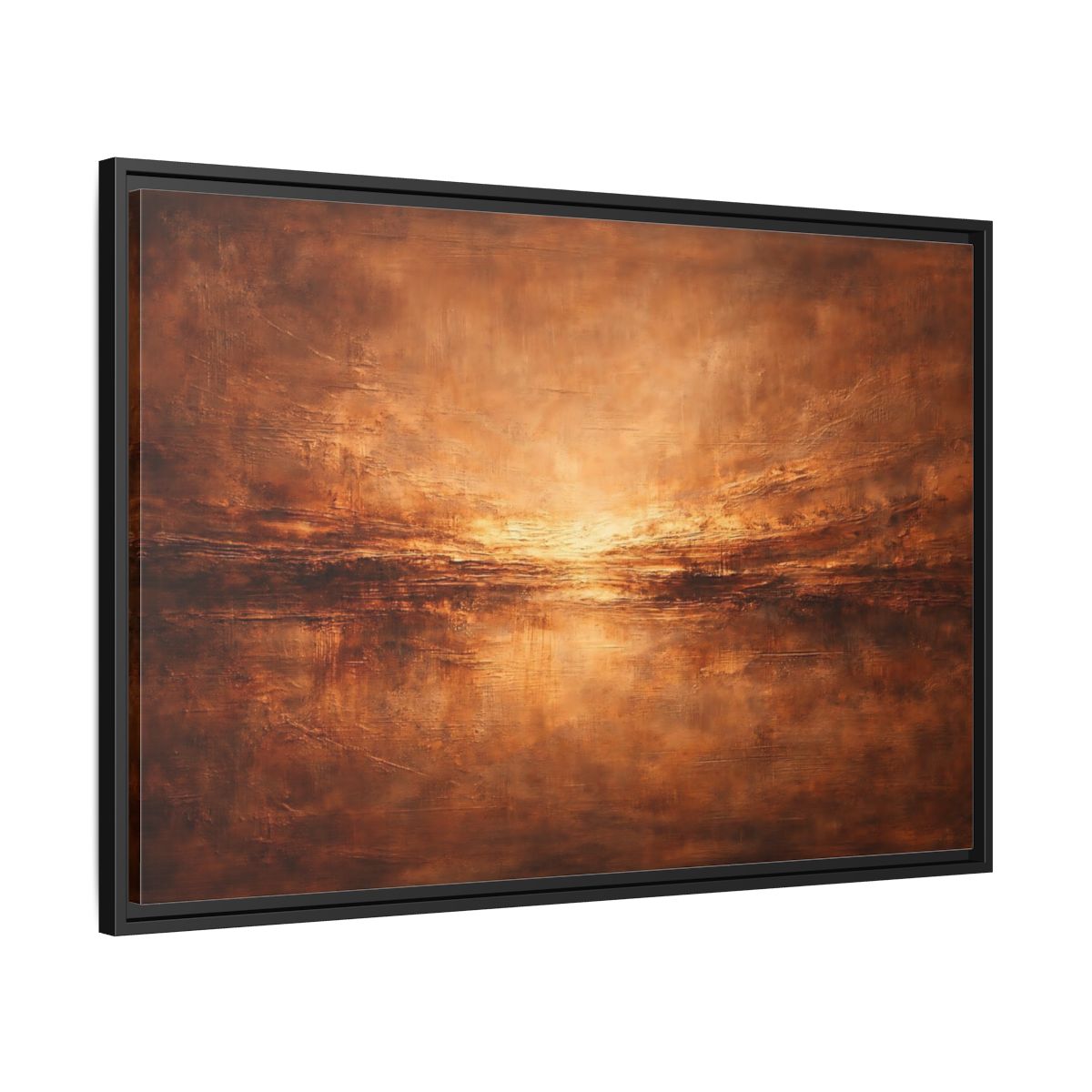 Side Mockup 13. Abstract Textured Horizon Bronze Abstract shown as stretched canvas wall art
