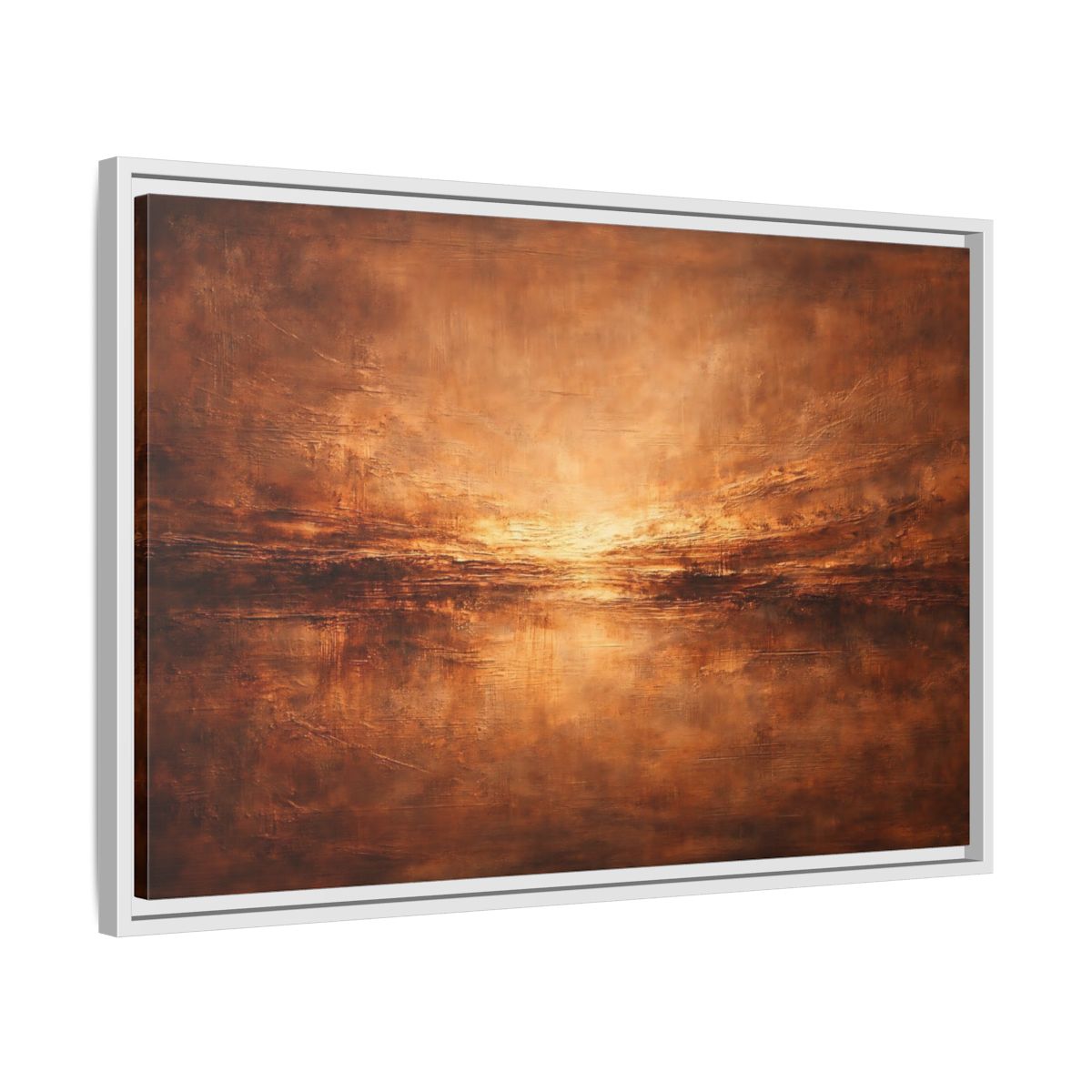 Side Mockup 10. Abstract Textured Horizon Bronze Abstract shown as stretched canvas wall art