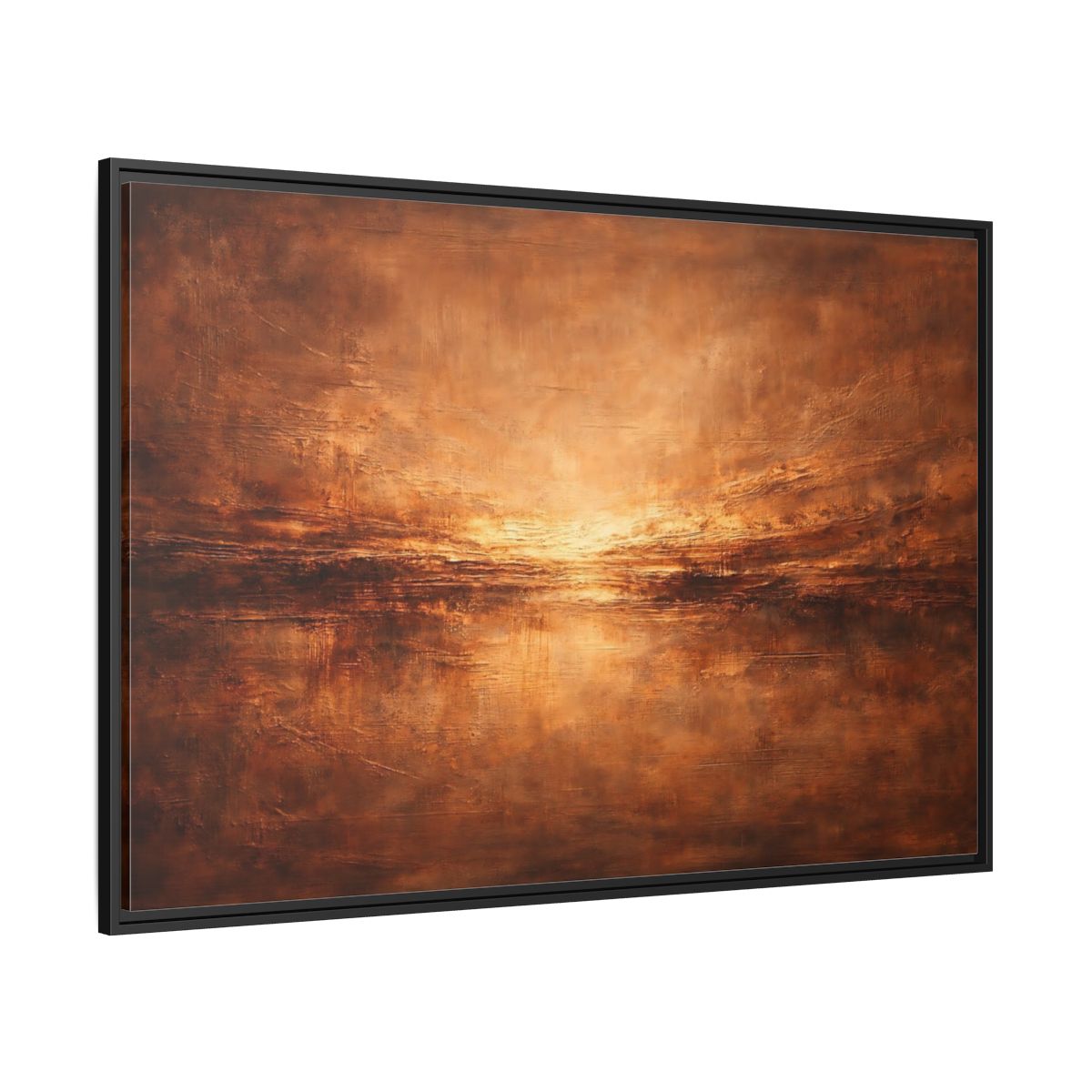 Side Mockup 12. Abstract Textured Horizon Bronze Abstract shown as stretched canvas wall art