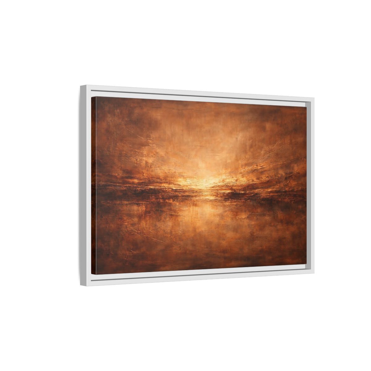 Side Mockup 1. Abstract Textured Horizon Bronze Abstract shown as stretched canvas wall art