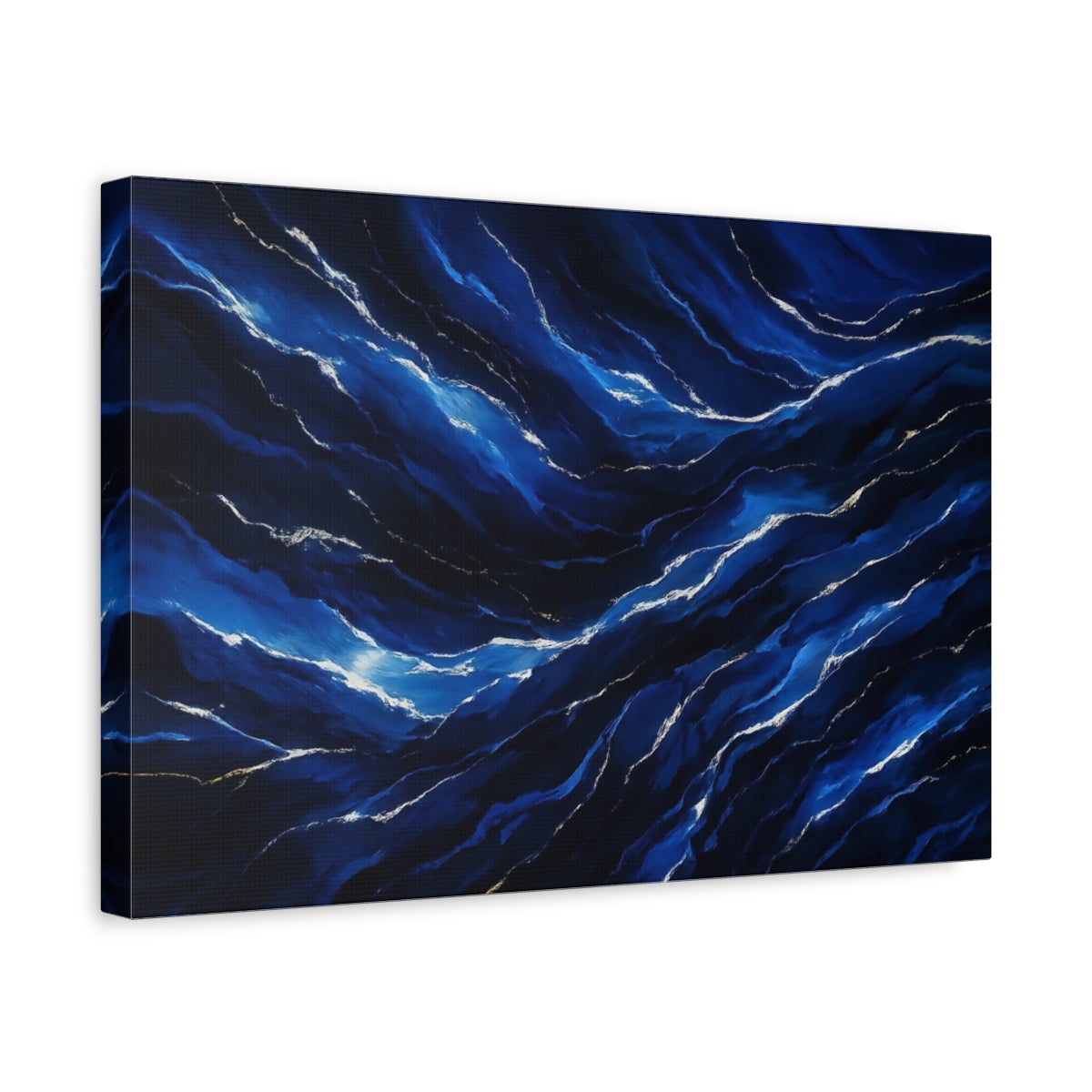 Side Mockup 4. Nature Ocean Waves Deep Blue Waves shown as stretched canvas wall art