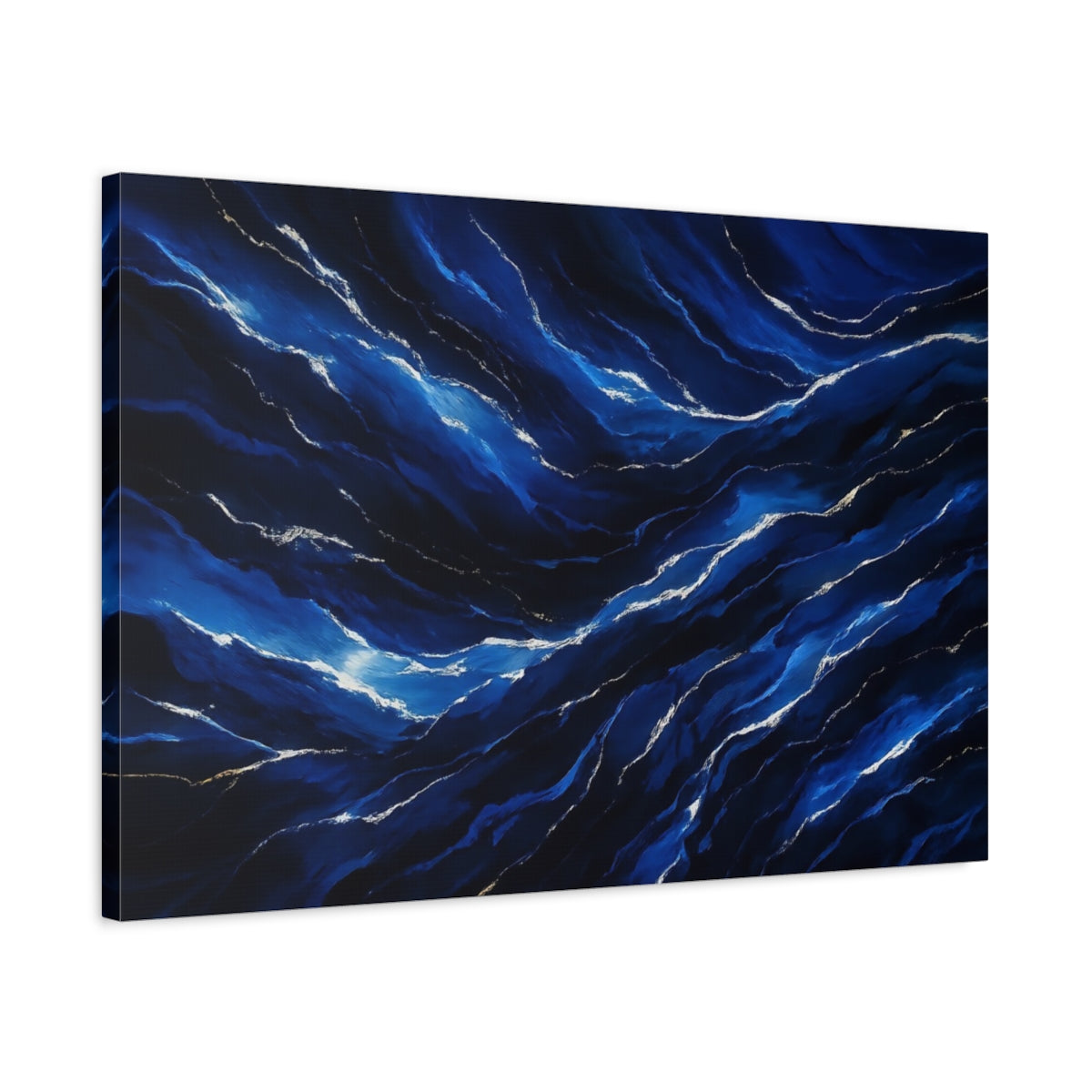 Side Mockup 2. Nature Ocean Waves Deep Blue Waves shown as stretched canvas wall art