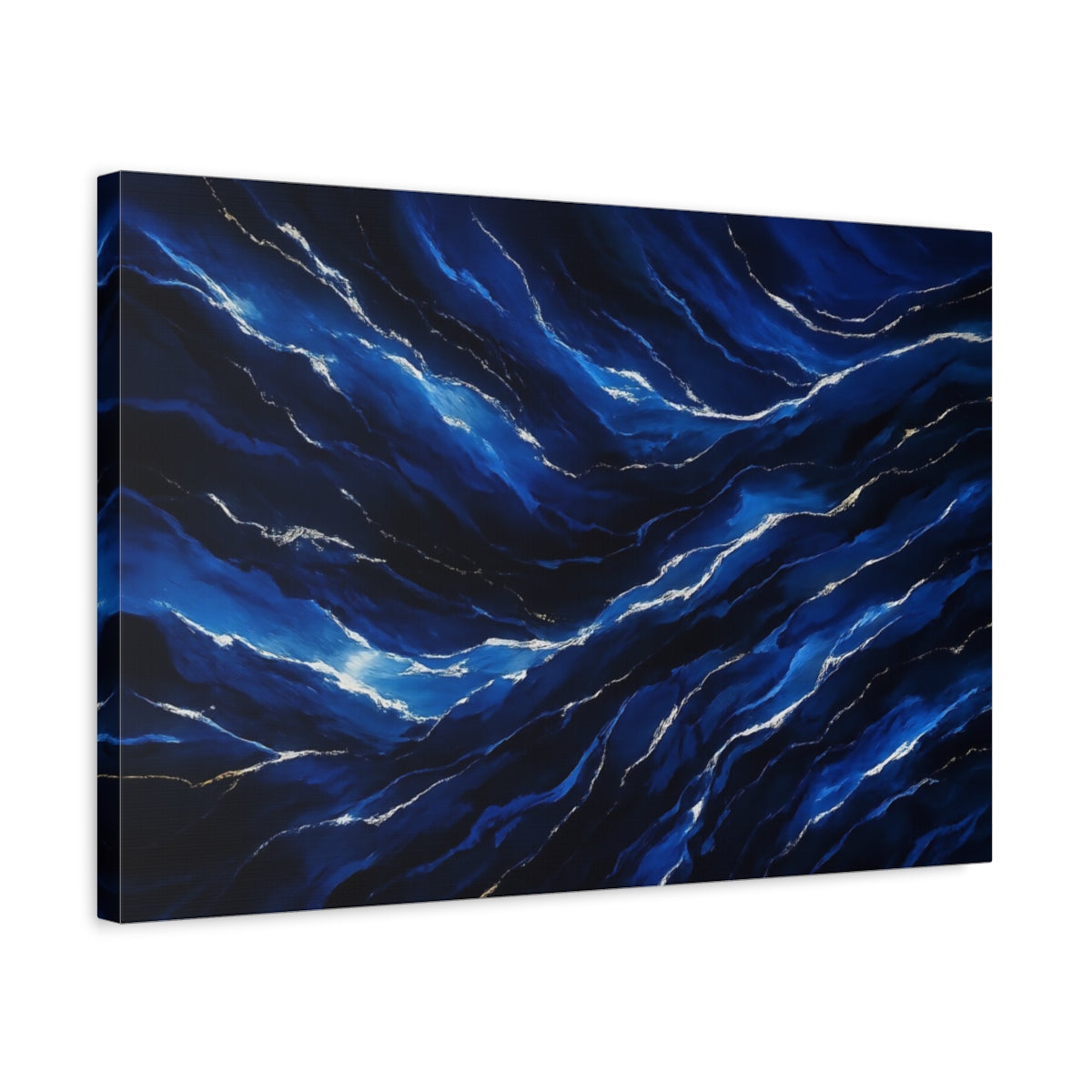 Side Mockup 3. Nature Ocean Waves Deep Blue Waves shown as stretched canvas wall art