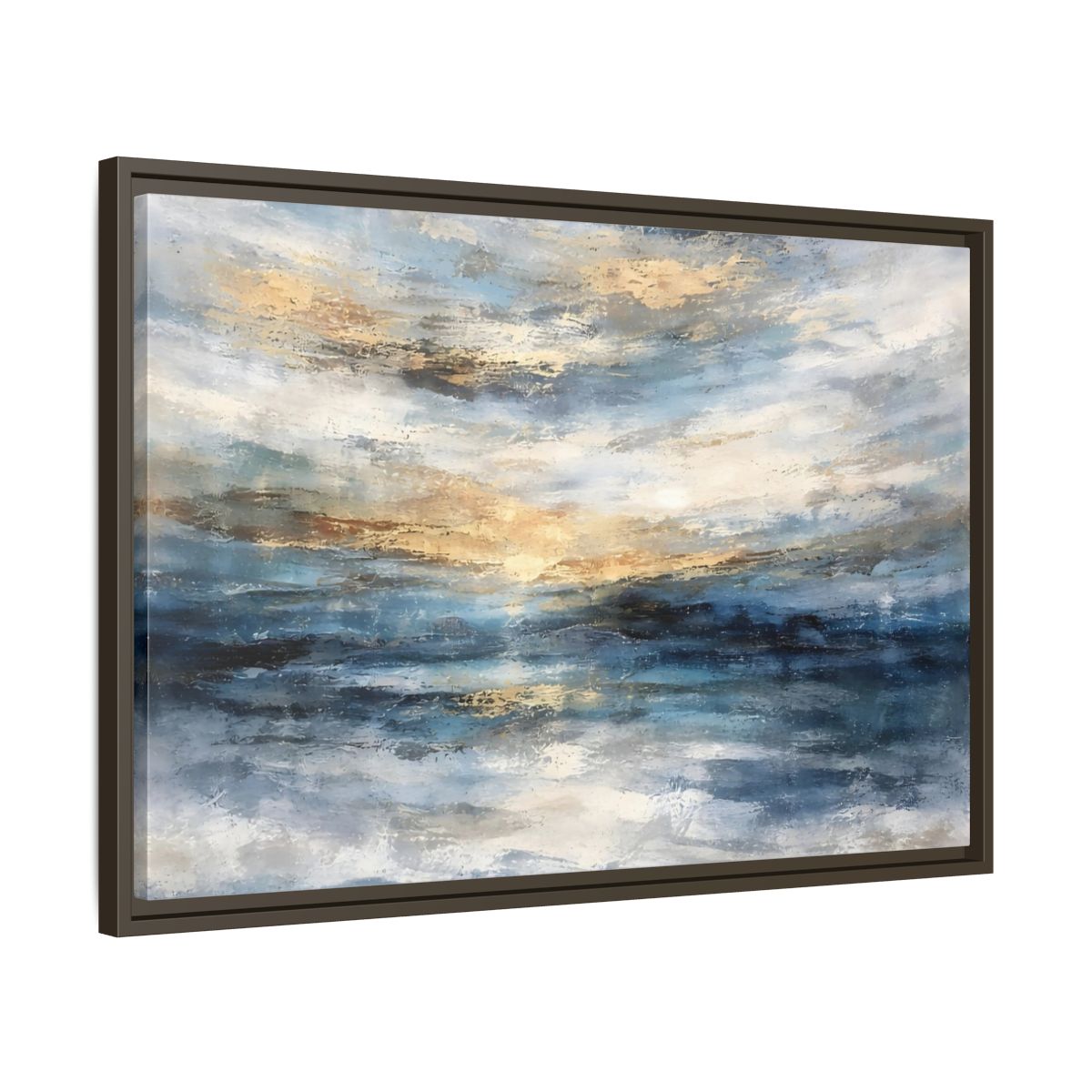 Side Mockup 11. Abstract Abstract Seascape Blue And Gold Abstract shown as stretched canvas wall art
