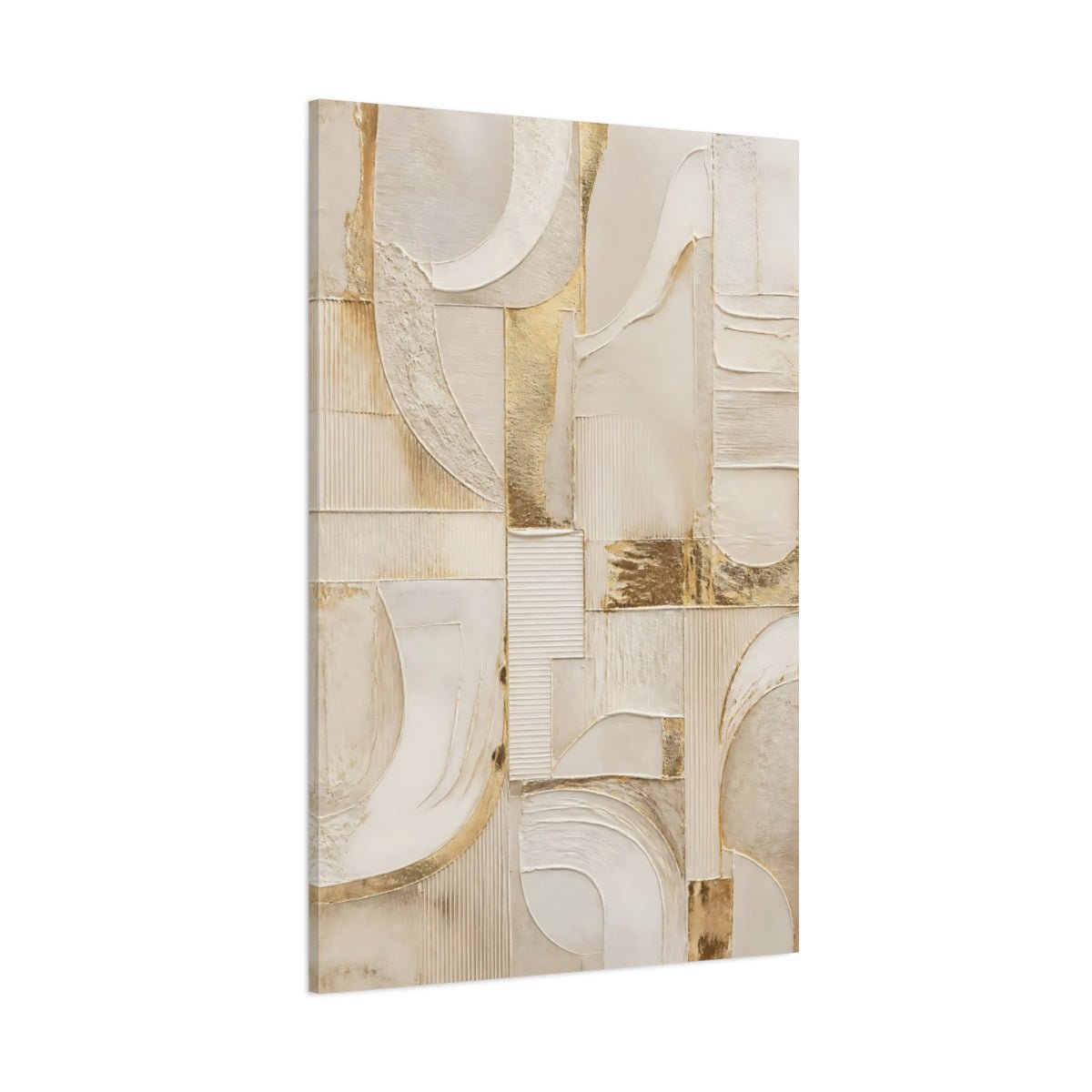 Abstract Textured Shapes Cream And Gold Canvas Wall Art Print – Living Room Decor, Above Couch - YesArtYes