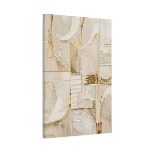 Abstract Textured Shapes Cream And Gold Canvas Wall Art Print – Living Room Decor, Above Couch - YesArtYes
