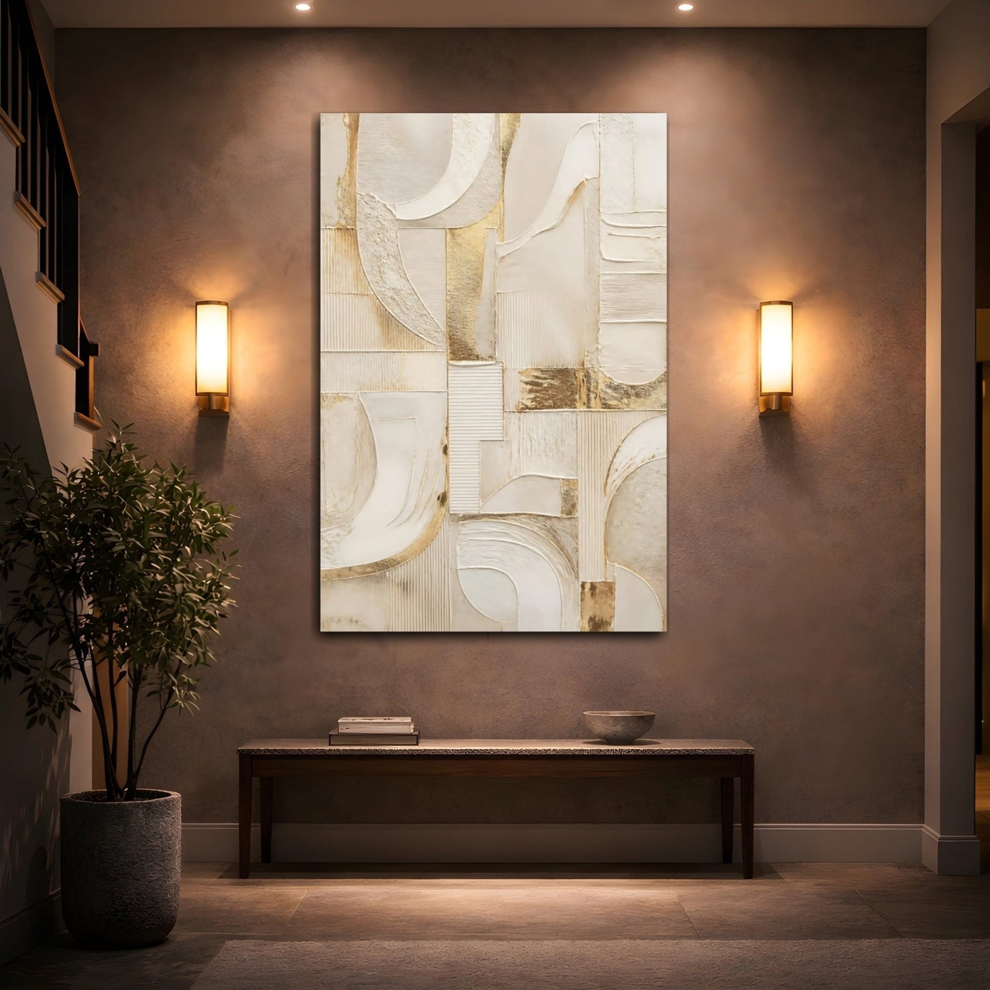 Abstract Textured Shapes Cream And Gold Canvas Wall Art Print – Living Room Decor, Above Couch - YesArtYes