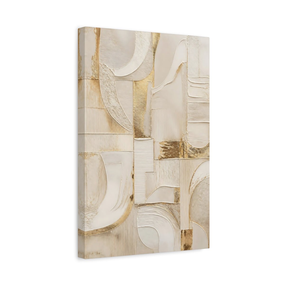 Abstract Textured Shapes Cream And Gold Canvas Wall Art Print – Living Room Decor, Above Couch - YesArtYes