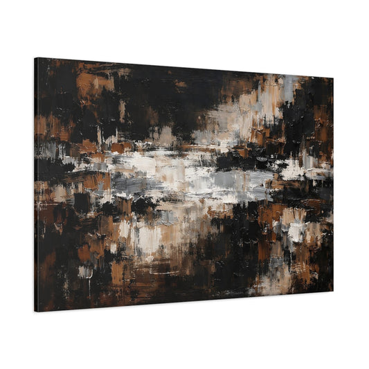 Main Mockup. Abstract Textured Strokes Brown And Black Abstract shown as stretched canvas wall art