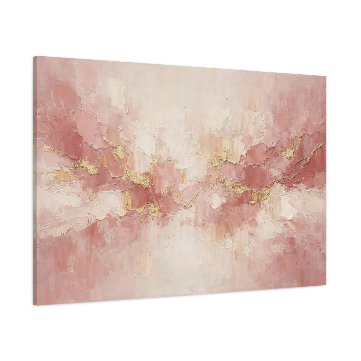 Main Mockup. Abstract Textured Strokes Pink Gold Abstract shown as stretched canvas wall art