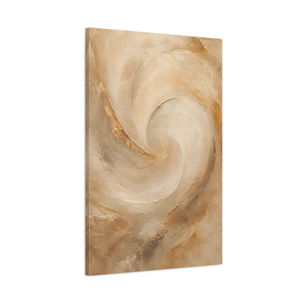 Main Mockup. Abstract Textured Swirl Beige Brown shown as stretched canvas wall art