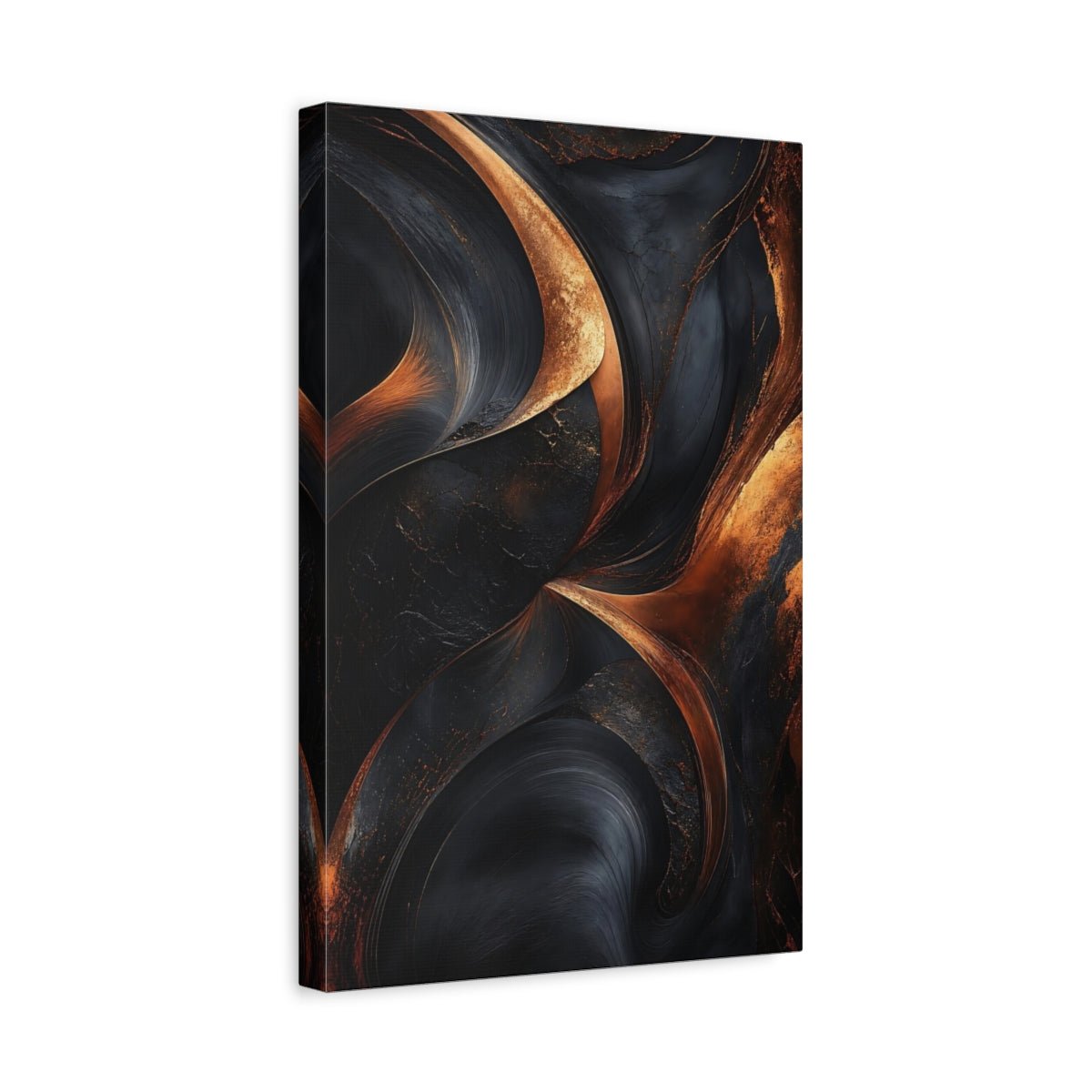 Abstract Textured Swirls Black And Copper Canvas Print – Modern Living Room, Large Wall - YesArtYes