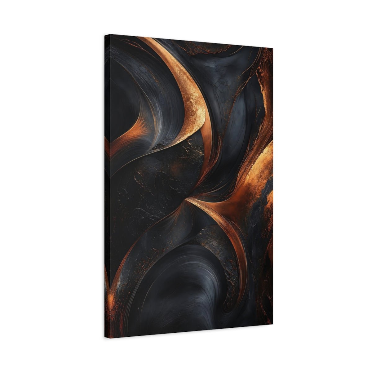 Abstract Textured Swirls Black And Copper Canvas Print – Modern Living Room, Large Wall - YesArtYes