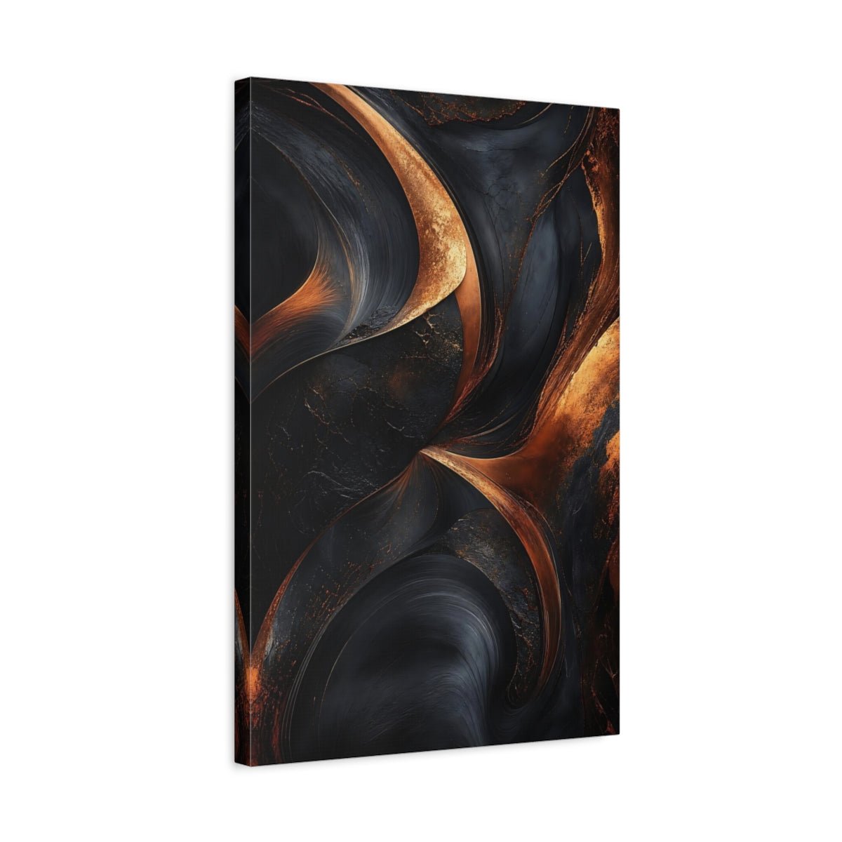 Abstract Textured Swirls Black And Copper Canvas Print – Modern Living Room, Large Wall - YesArtYes