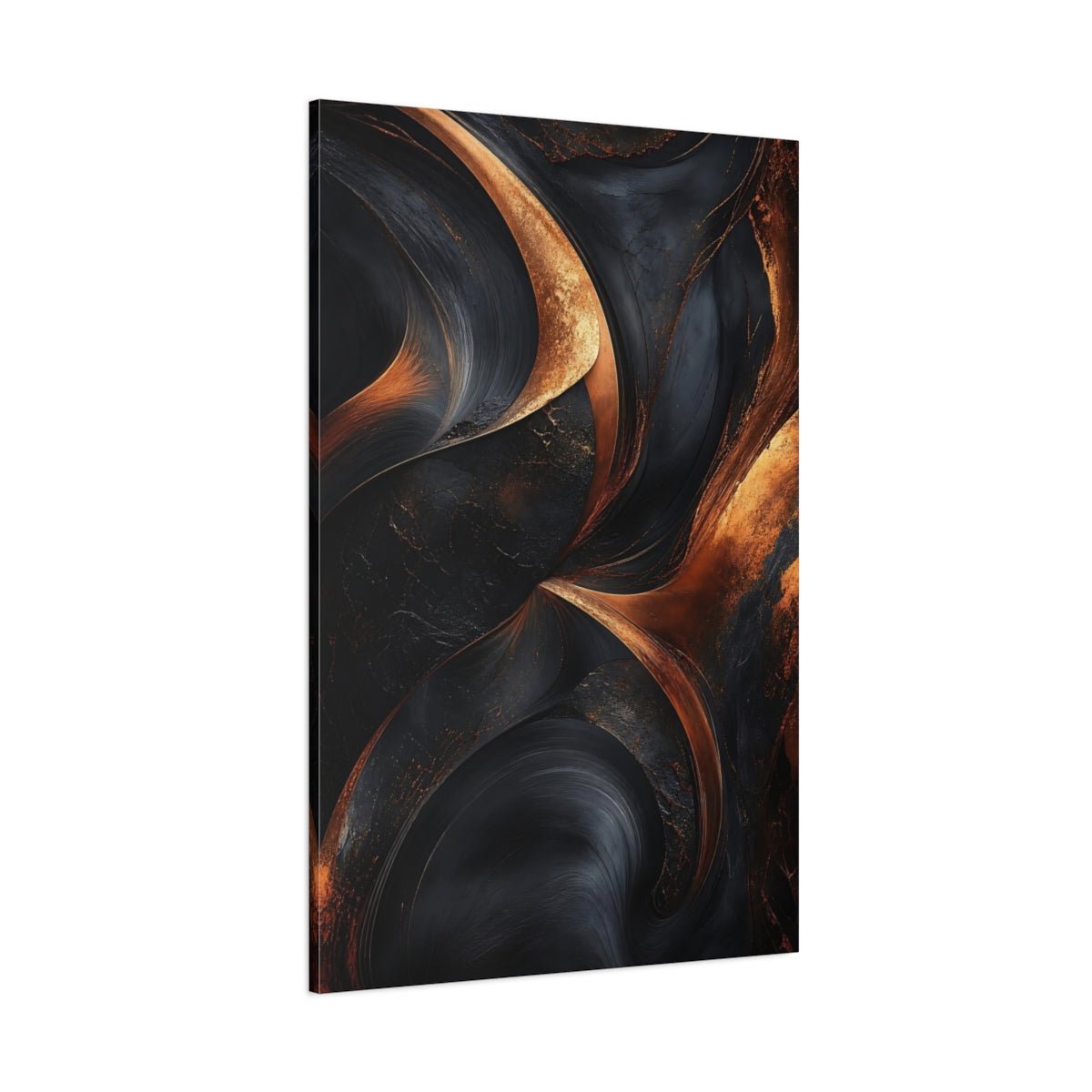 Abstract Textured Swirls Black And Copper Canvas Print – Modern Living Room, Large Wall - YesArtYes